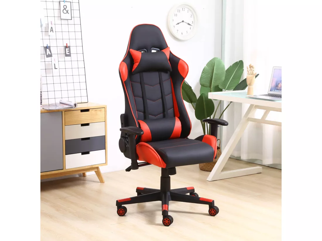 Fauteuil de bureau Gaming Racer professionnel Rouge, inclinaison et hauteur réglable