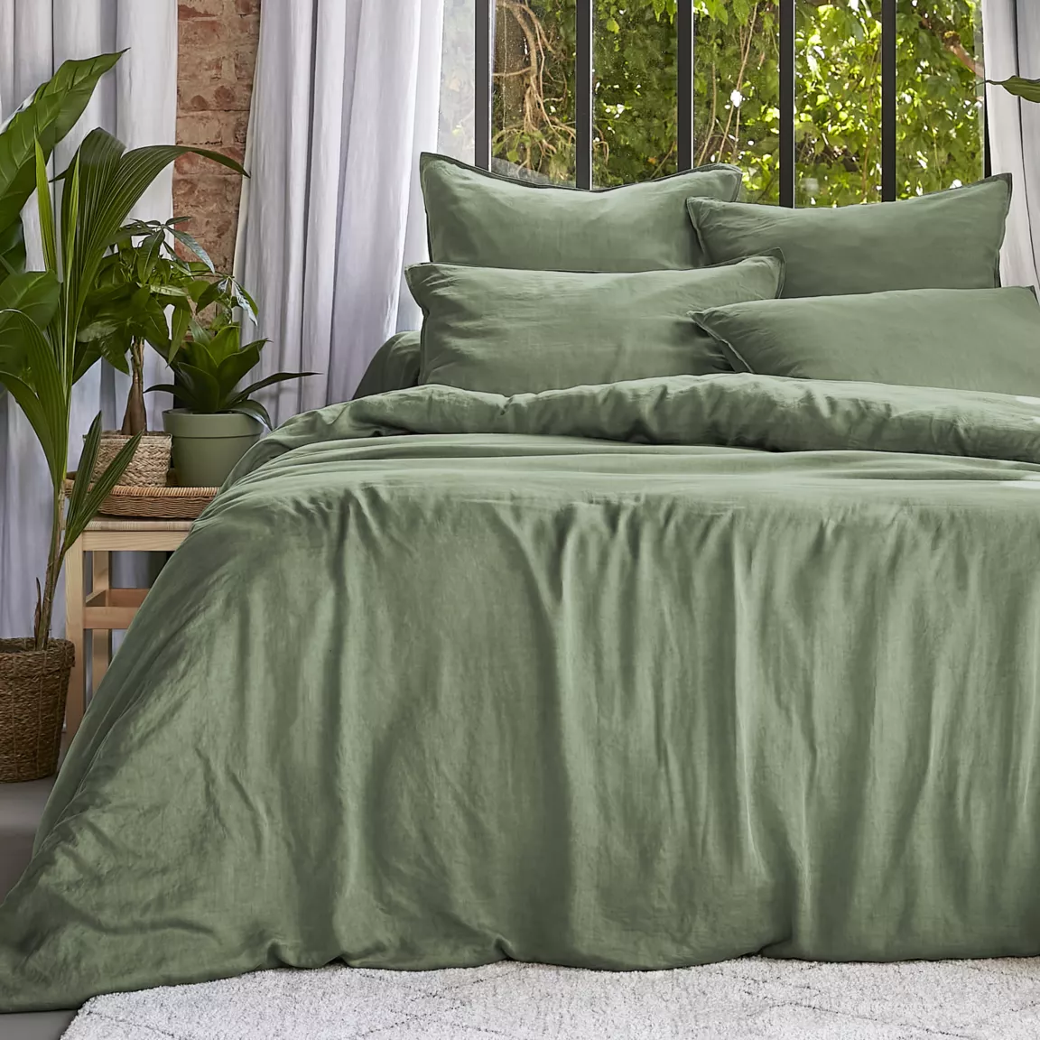 Housse de couette lyocell Tencel™ lavé (240 x 220 cm) Olivia Vert romarin