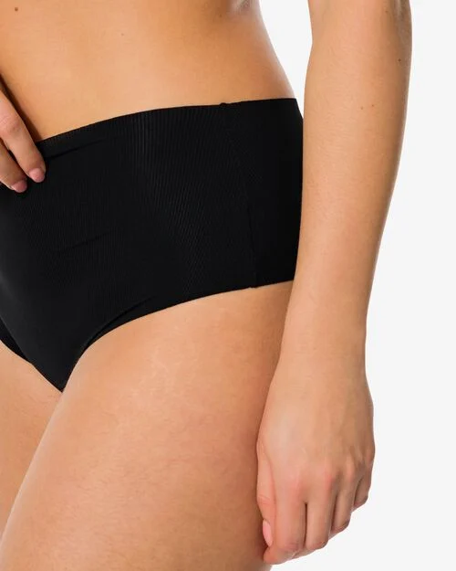 string taille haute microfibre côtelé pour femme noir