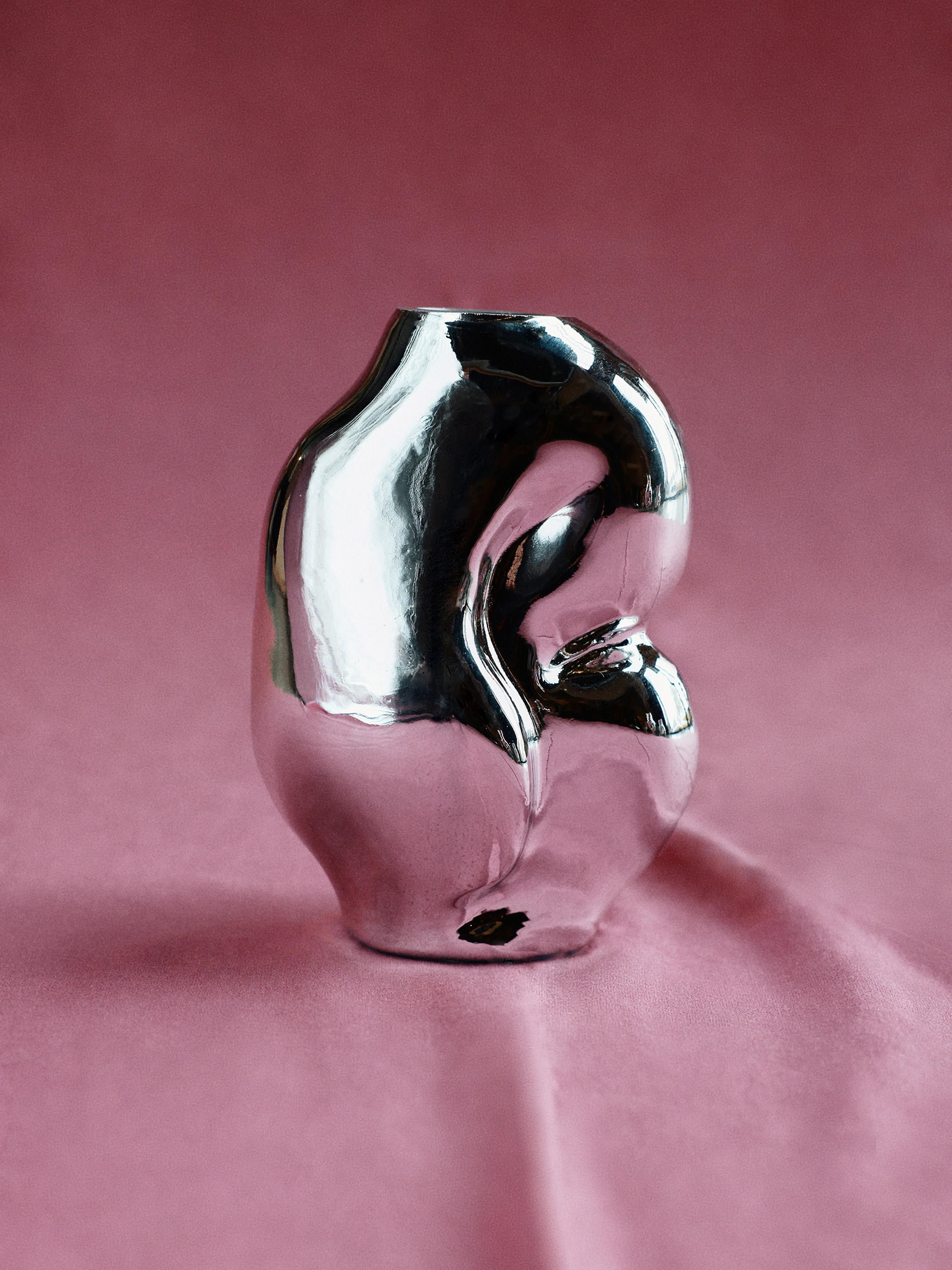 Handgemaakte glazen vaas Gleam, H 18 cm