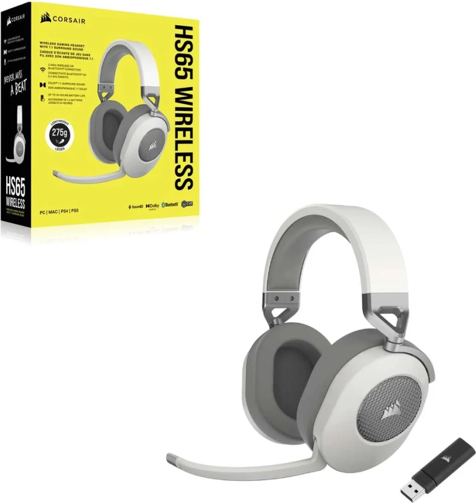 Corsair HS65 Wireless v2 Blanc Casques gaming