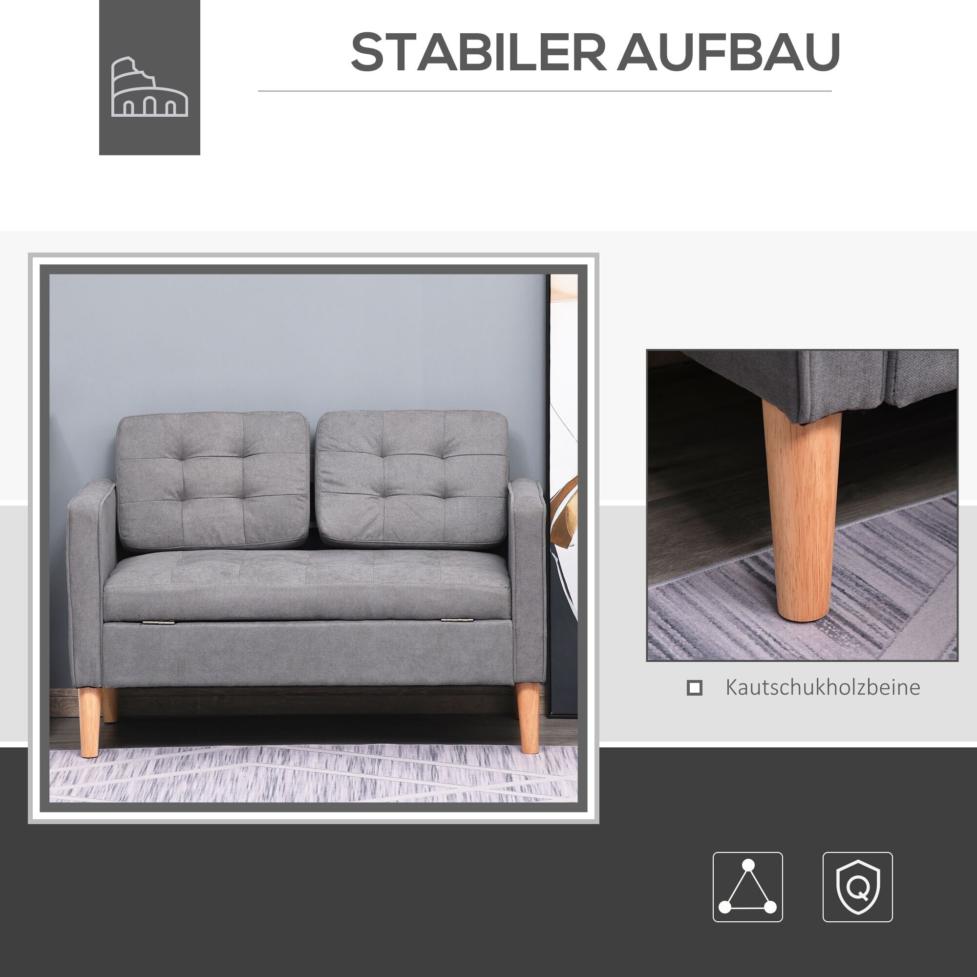 HOMCOM 2-Sitzer Sofa mit abnehmbaren Kissen grau 117 x 62 x 78 cm (BxTxH)
