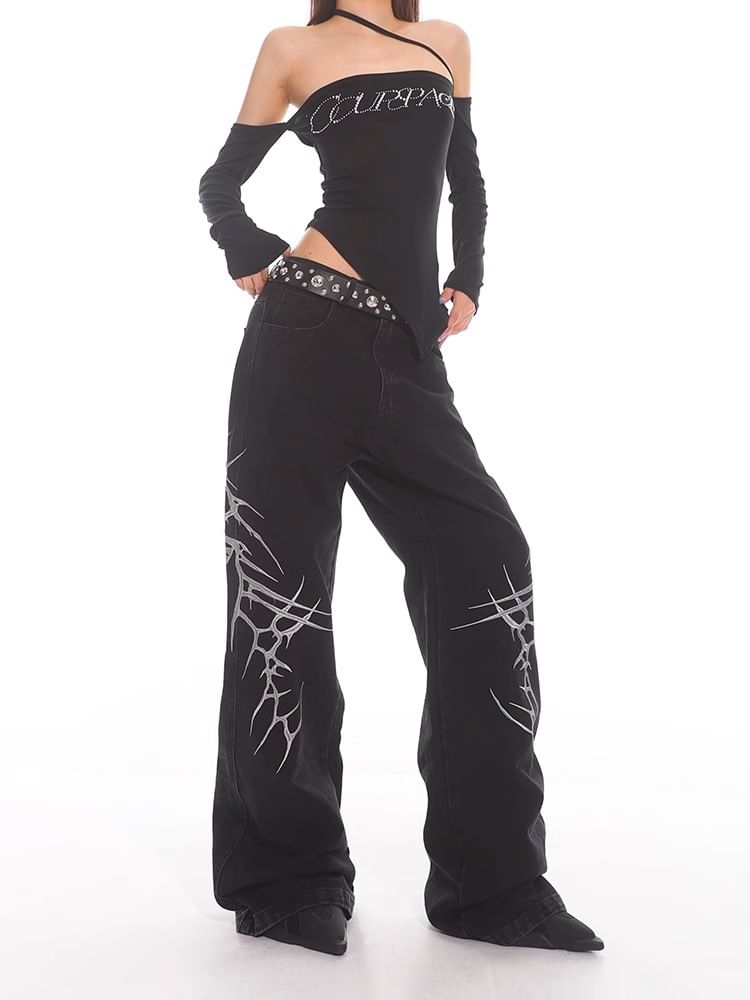 rinkoplan - Low Rise geborduurde flared jeans