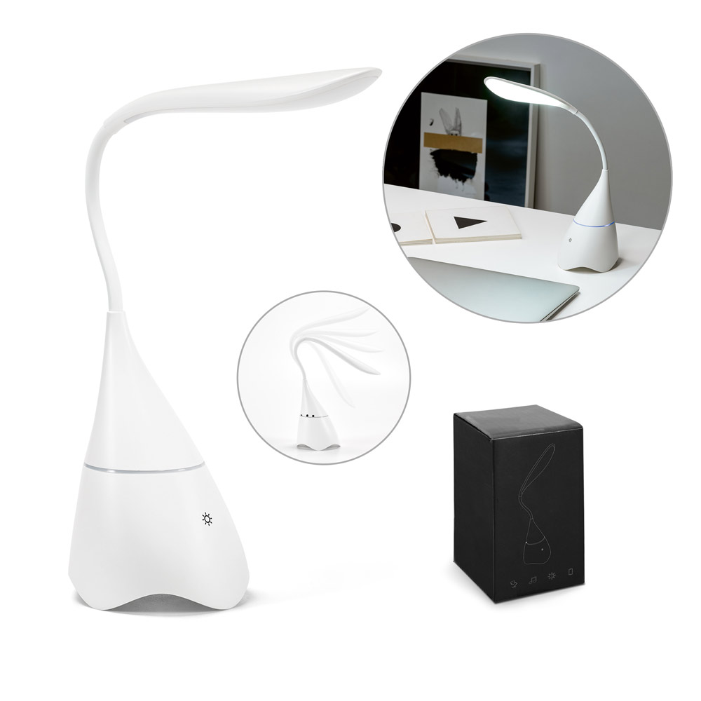 hi!dea 94744 - Lampe de bureau portable avec haut-parleur et autonomie de 5h en ABS recyclé (100 % rABS)