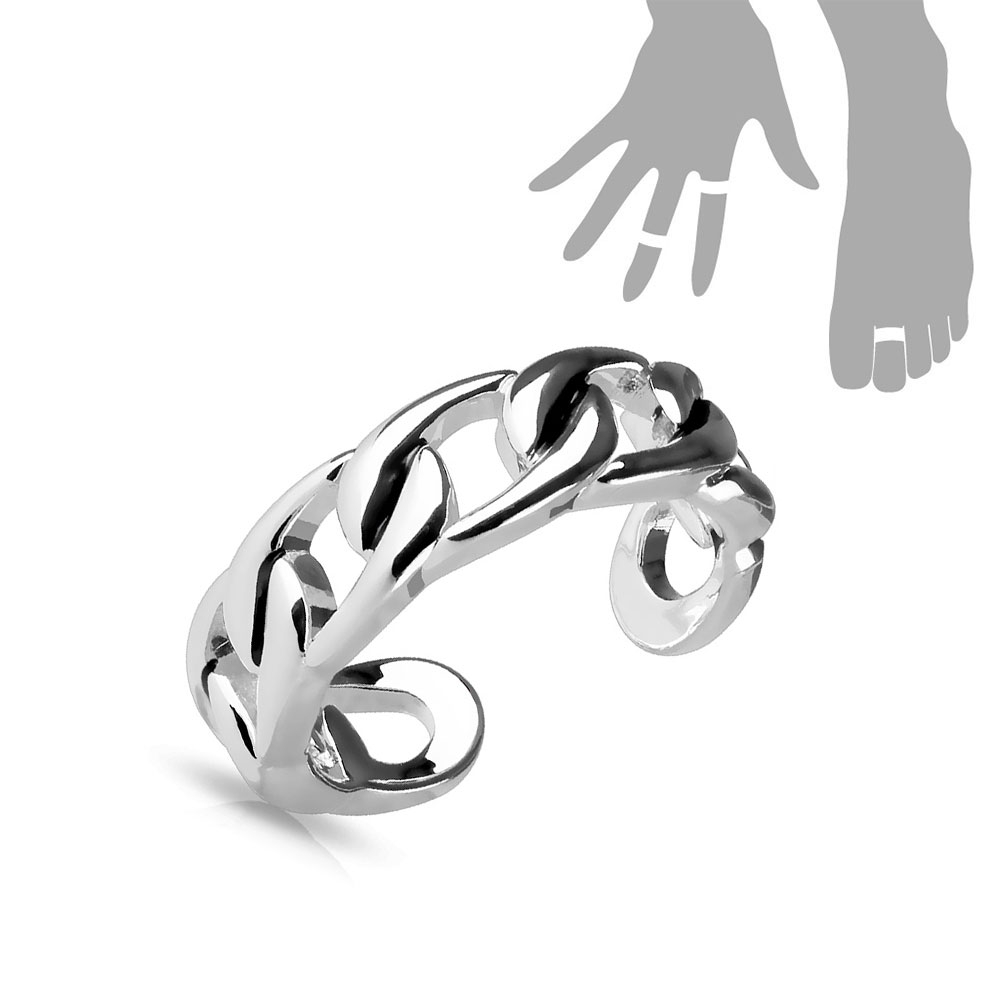 (Ø16mm) Verstellbarer Finger- und Zehenring Panzerketten Look - Silber