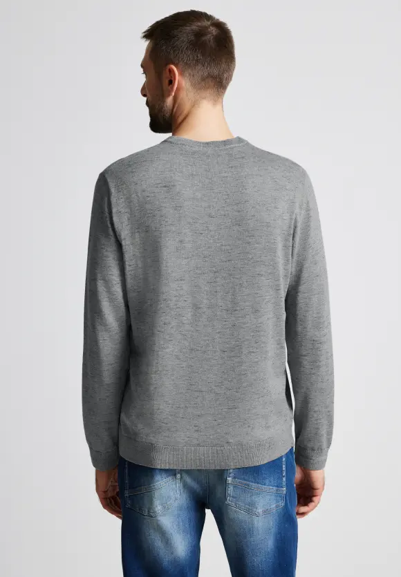 Melange V-Neck Pullover - stone grey melange