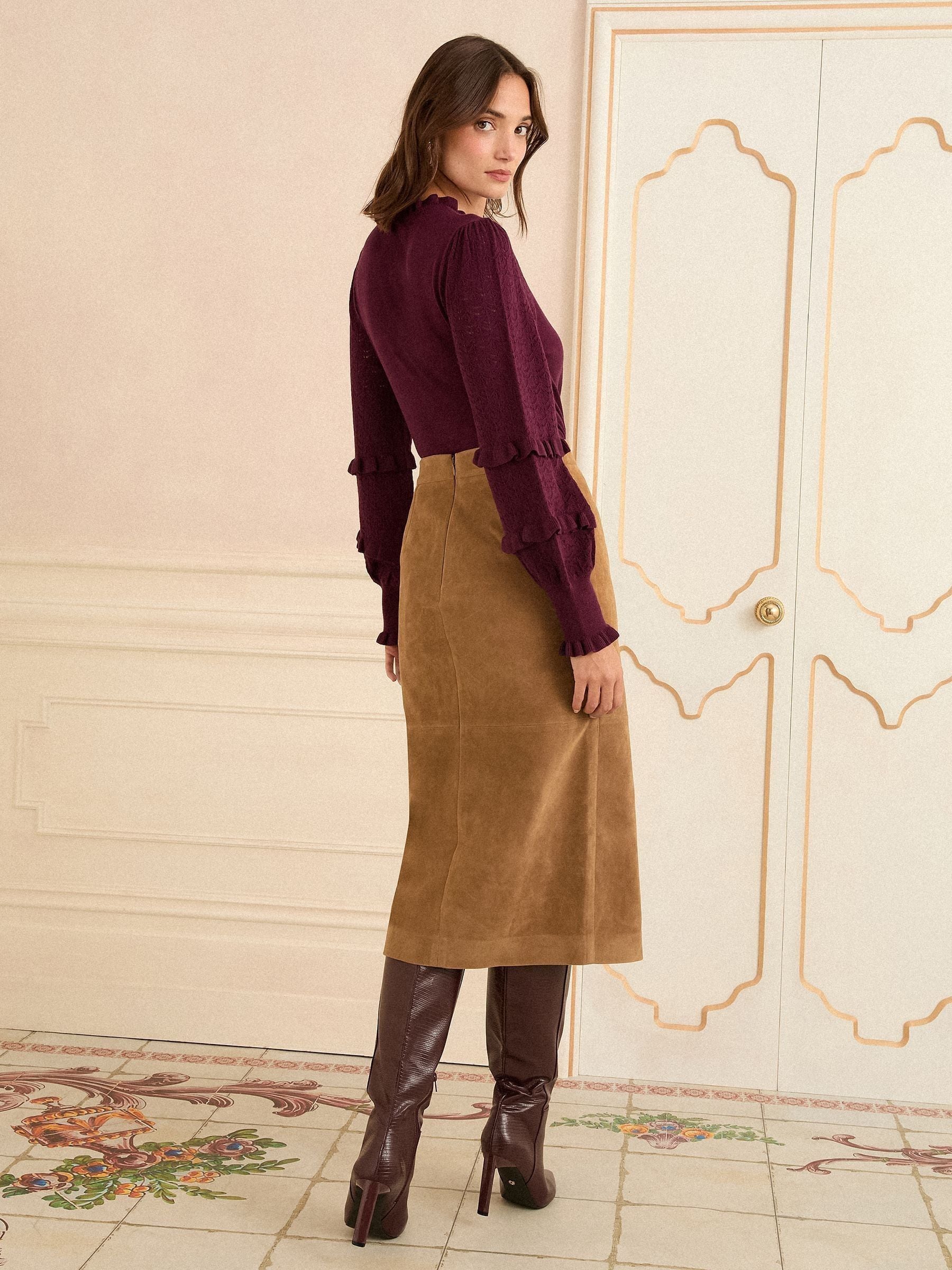 Love & Roses Faux Suede Slit Midi Skirt