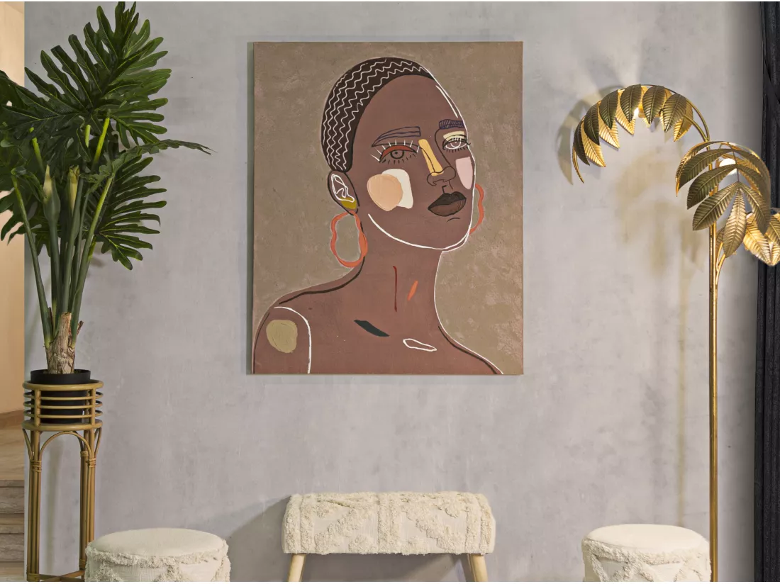 Tableau Toile sur Bois - Femme Tribale aux Inspirations Ethniques - 80x2,8x100 cm - Décoration Murale Moderne