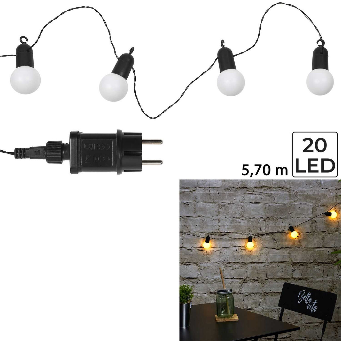 Home Deco Factory Guirlande ampoules blanches LED blanche - 1250x5x5 cm