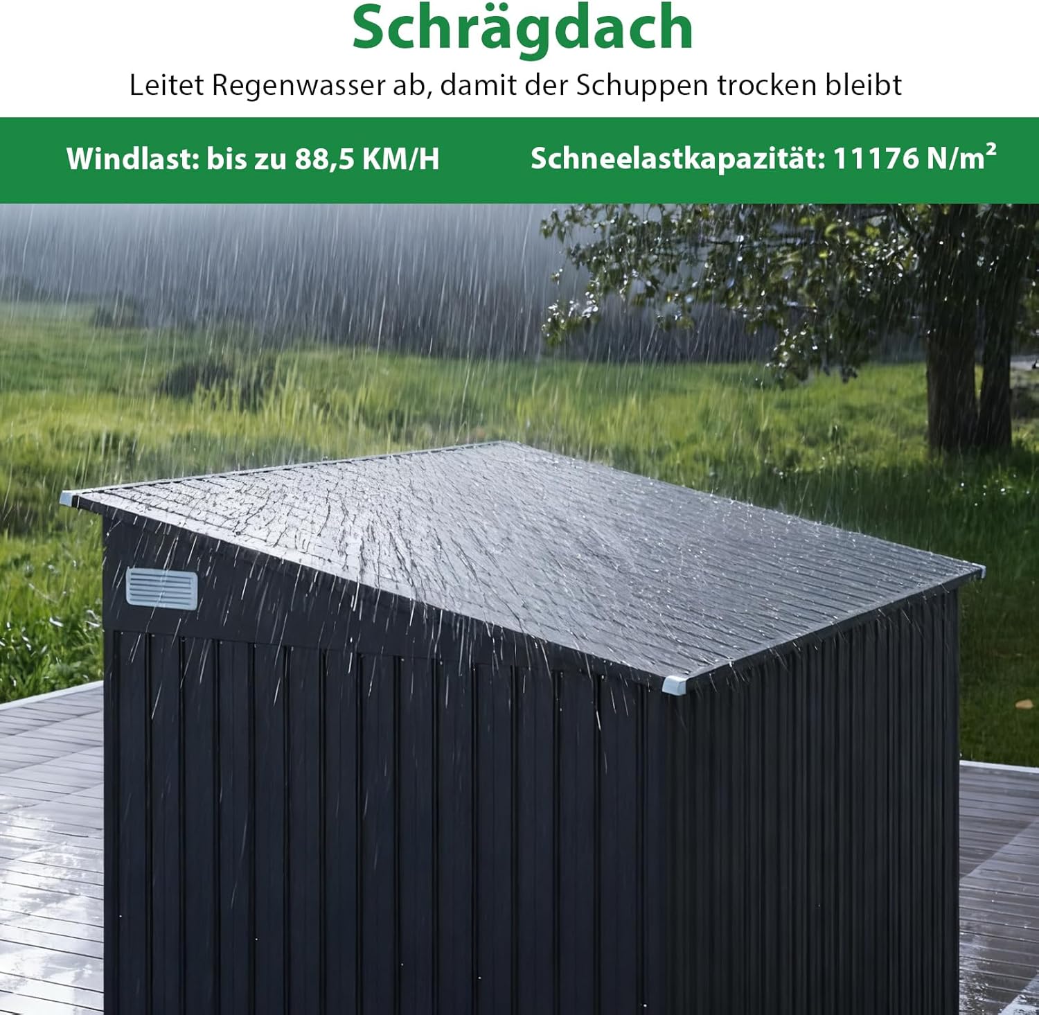 COSTWAY Gartenhaus Metall, 235 x 174 x 197 cm, Gerätehaus mit Vordertür & Seitentür & Pultdach, Geräteschuppen abschließbar, Gartenhütte Gartenschuppen, Garten Schuppen Outdoor