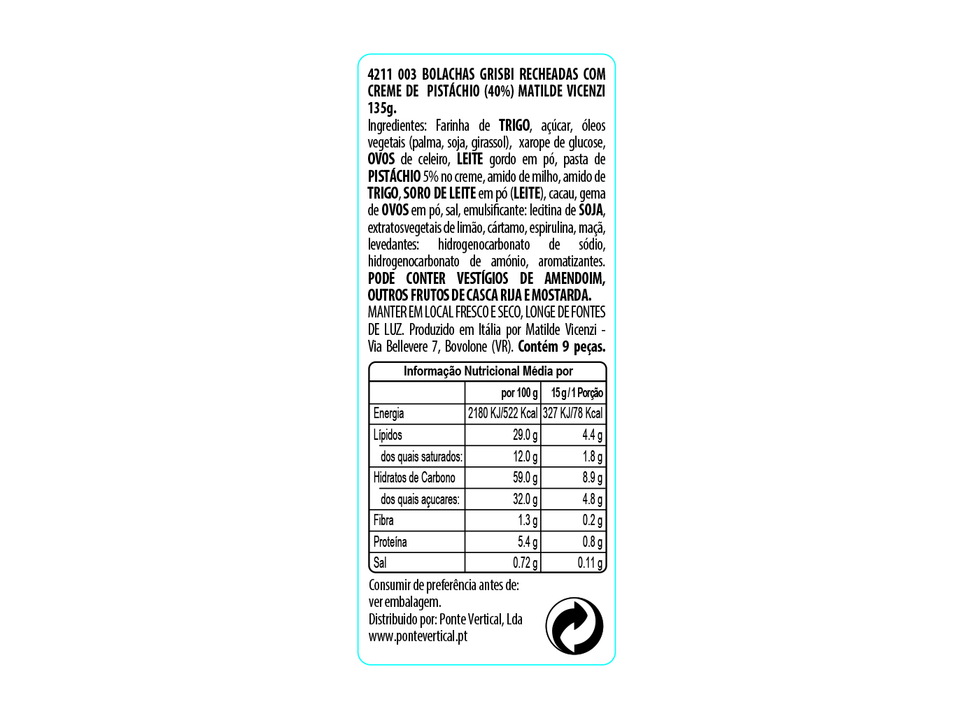 BOLACHAS GRISBI CREME PISTACHIO 135 G