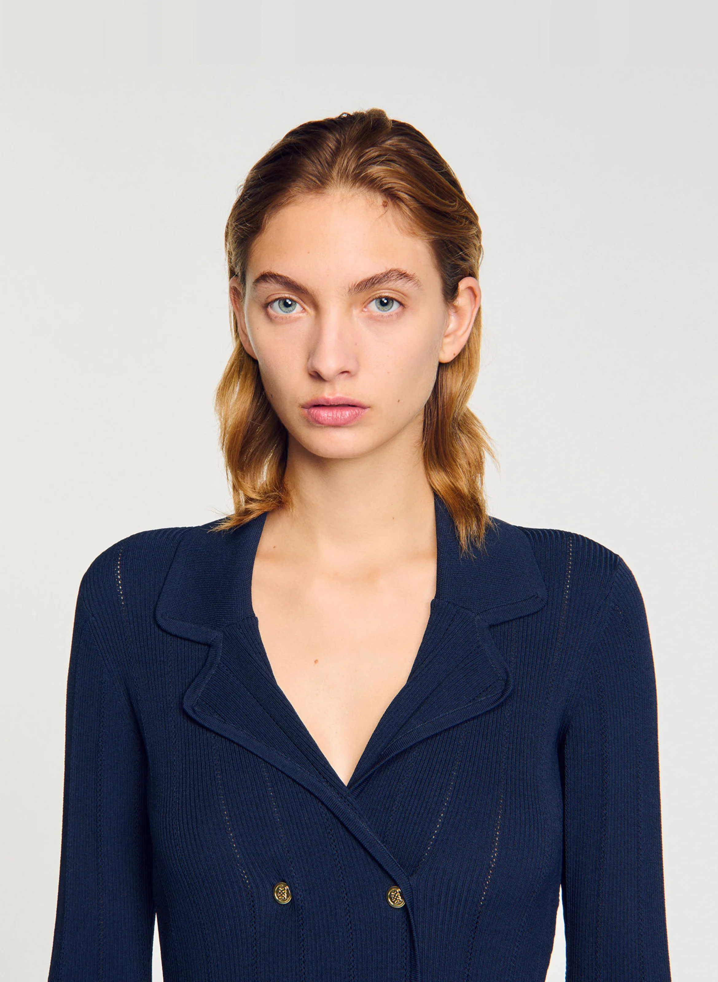 Robe longue en maille pointelle| Bleu