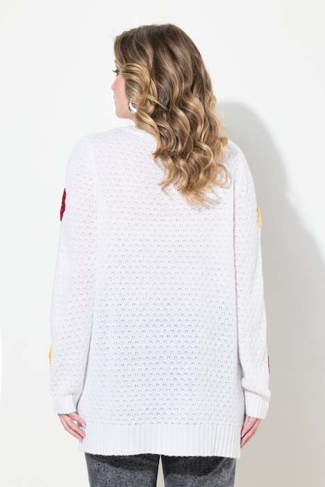 Pullover, Classic Fit, 3D Blüten, Seitenschlitze