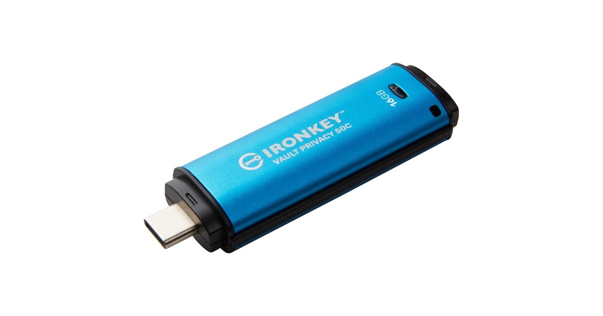 KingstonIronKey Vault Privacy 50 16 GB usb-stick  (Lichtblauw/zwart, USB-C 3.2 Gen 1)