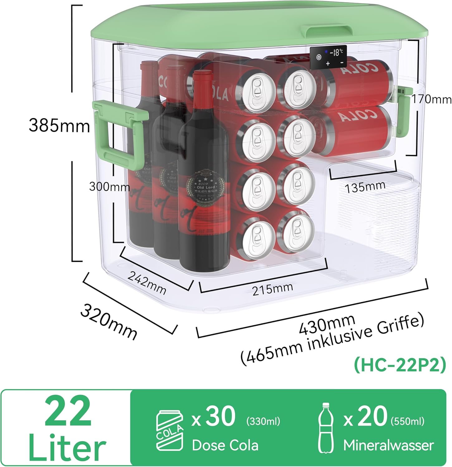 BINGI Kompressor Kühlbox 22 Liter Tragbarer Auto Kühlschrank 12/24V DC und 230V AC Mini Gefrierschrank für Auto, LKW, Camping, Wohnmobil und Zuhause (15℃ bis -18℃)