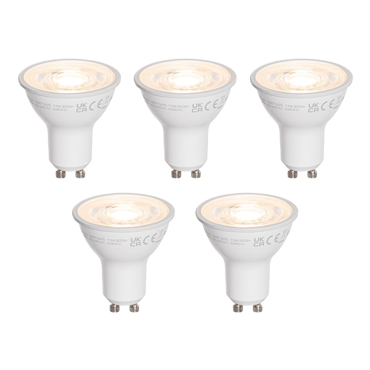 Set van 5 GU10 50mm LED lampen helder 7.5W 800 lm 3000K