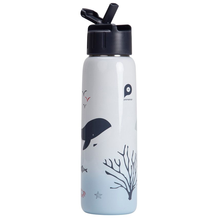 Gourde en métal avec paille 380 ml - Pretty sea - Ecru
