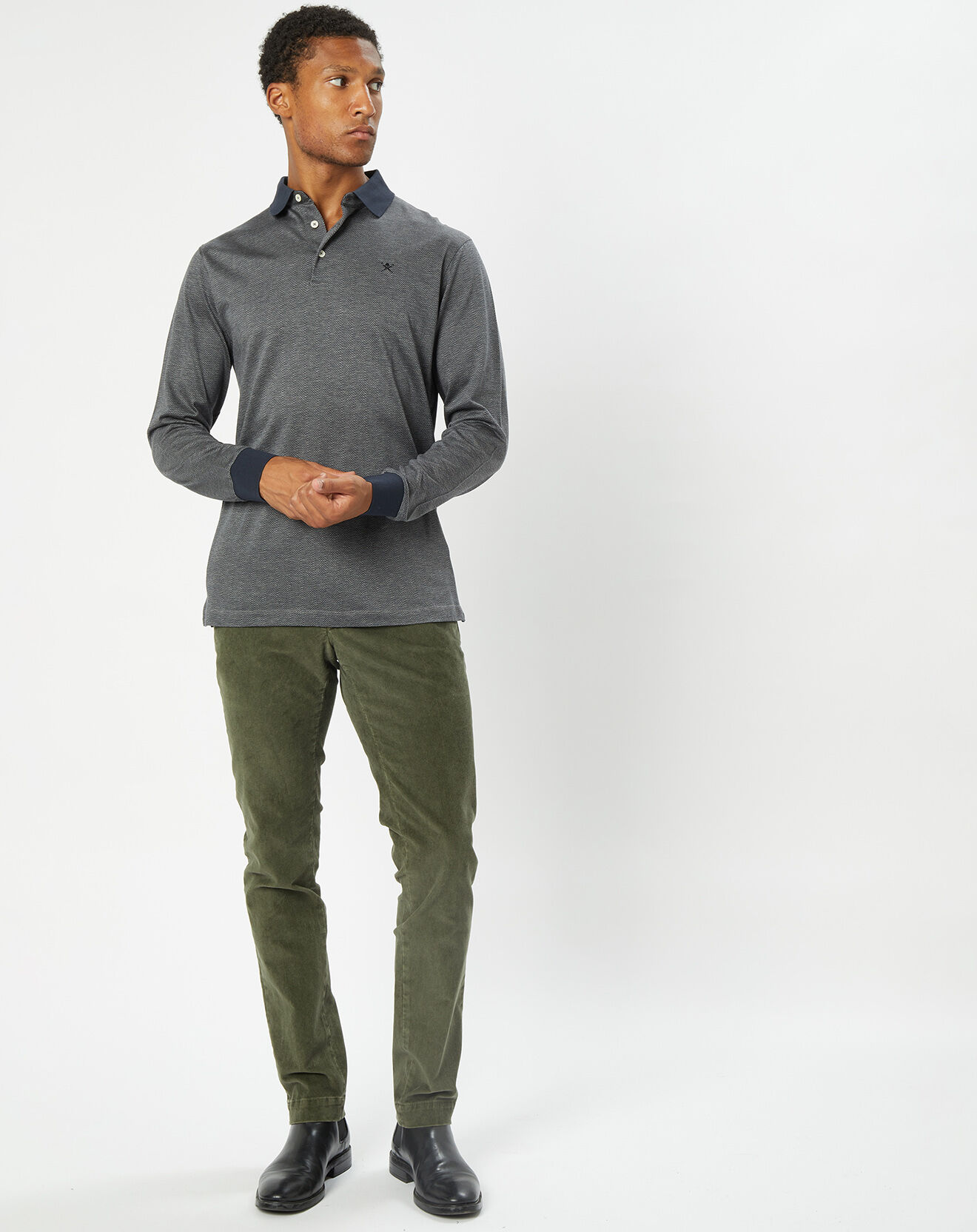 Hackett London Polo Classic Fit à Chevron Mercerise gris moyen/bleu marine
