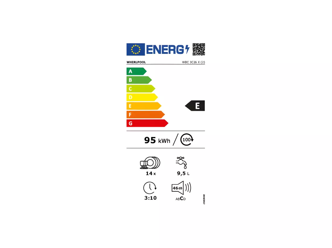 Lave-vaisselle encastrable WHIRLPOOL 14 Couverts 59cm E, 1034822