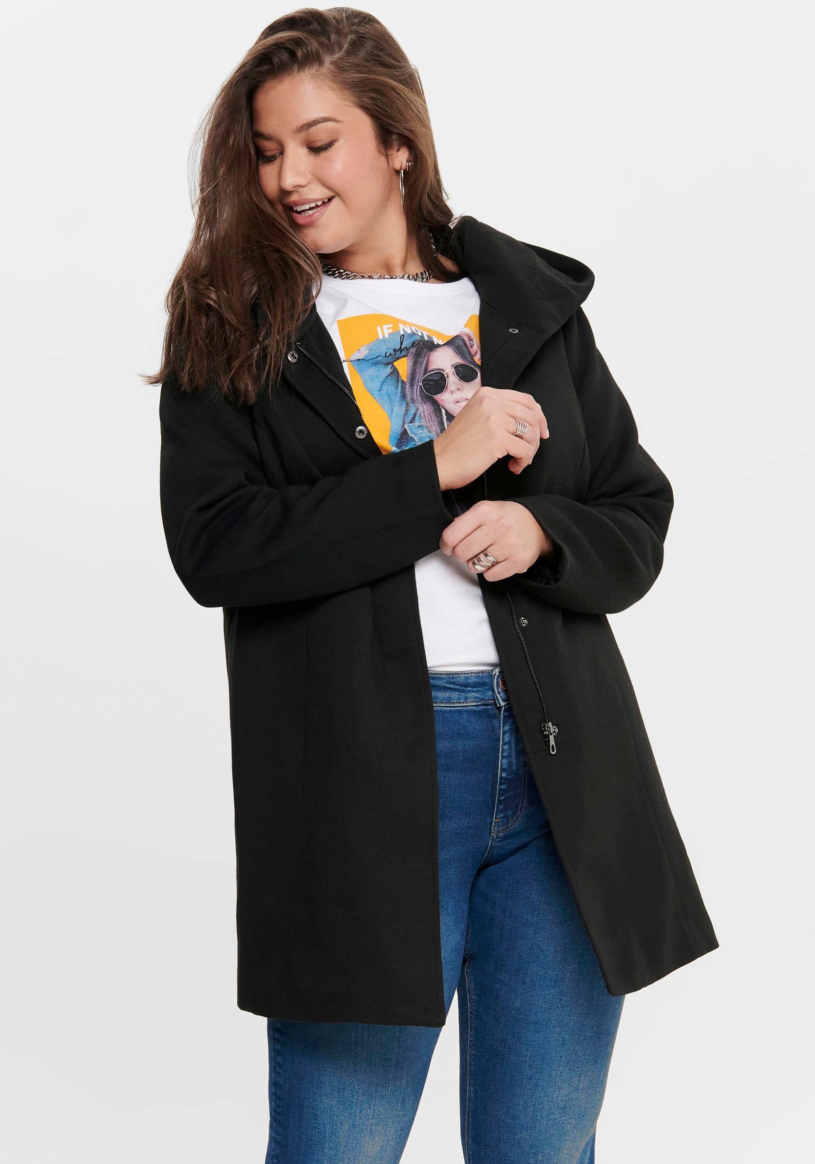 ONLY CARMAKOMA Langjacke »CARSEDONA LIGHT COAT OTW« mitKapuze mit Kapuze
