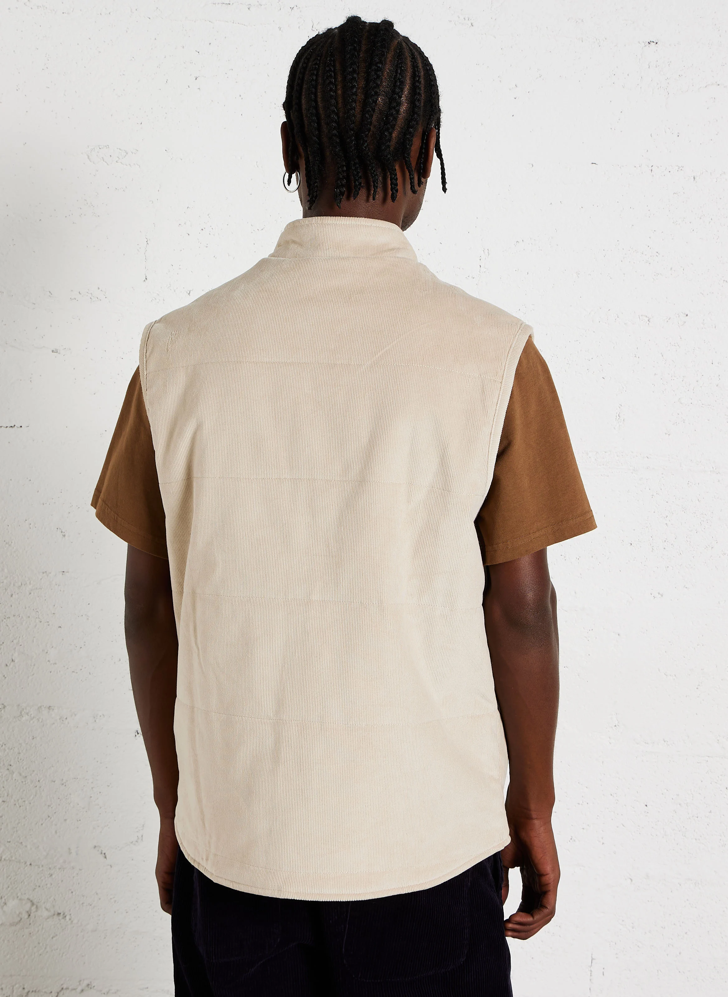 Gilet droit sans manches côtelé en coton bio mélangé | Beige