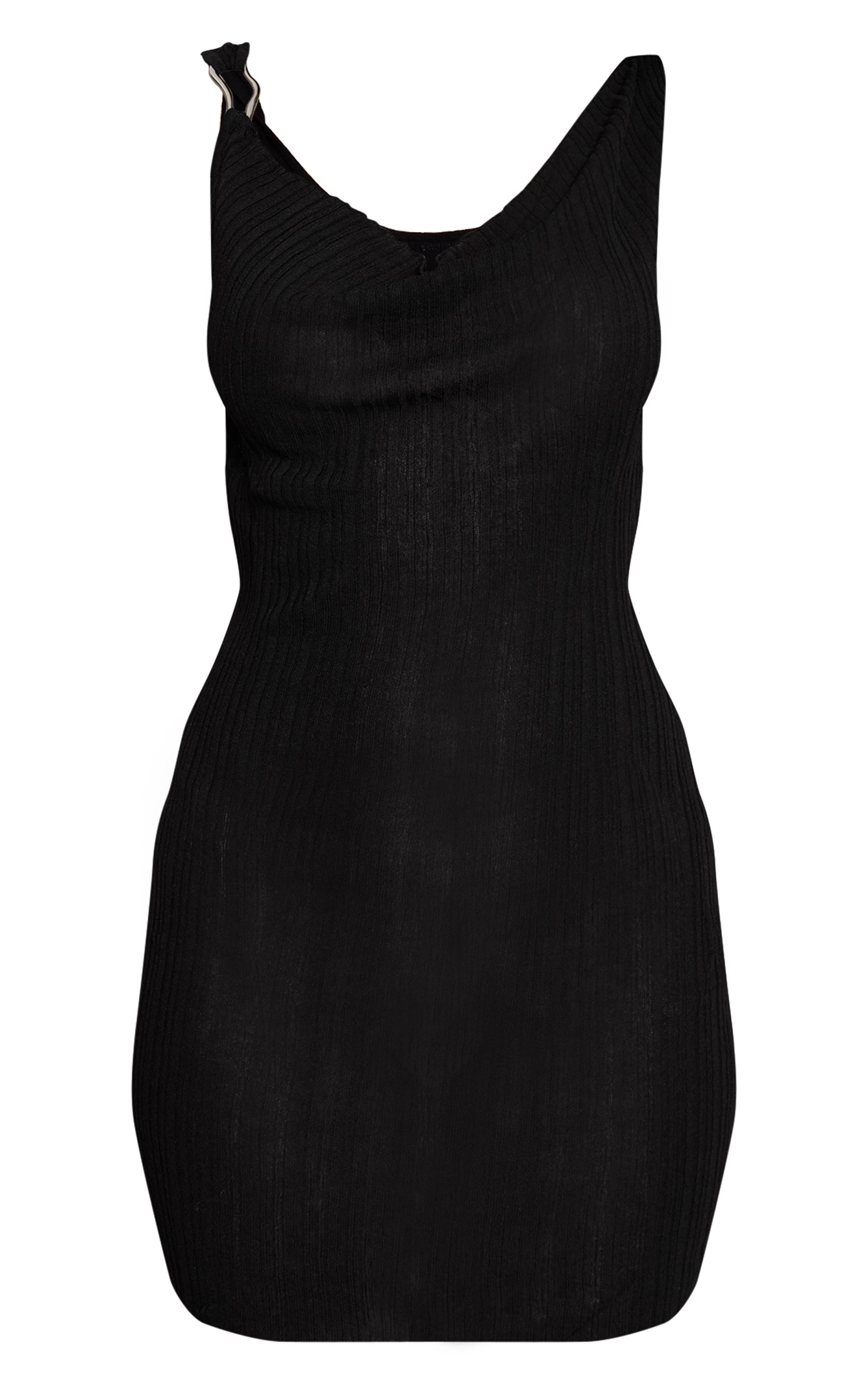Noir Robe Mini Moulante En Maille À Col Bénitier Avec Détails Contrastés