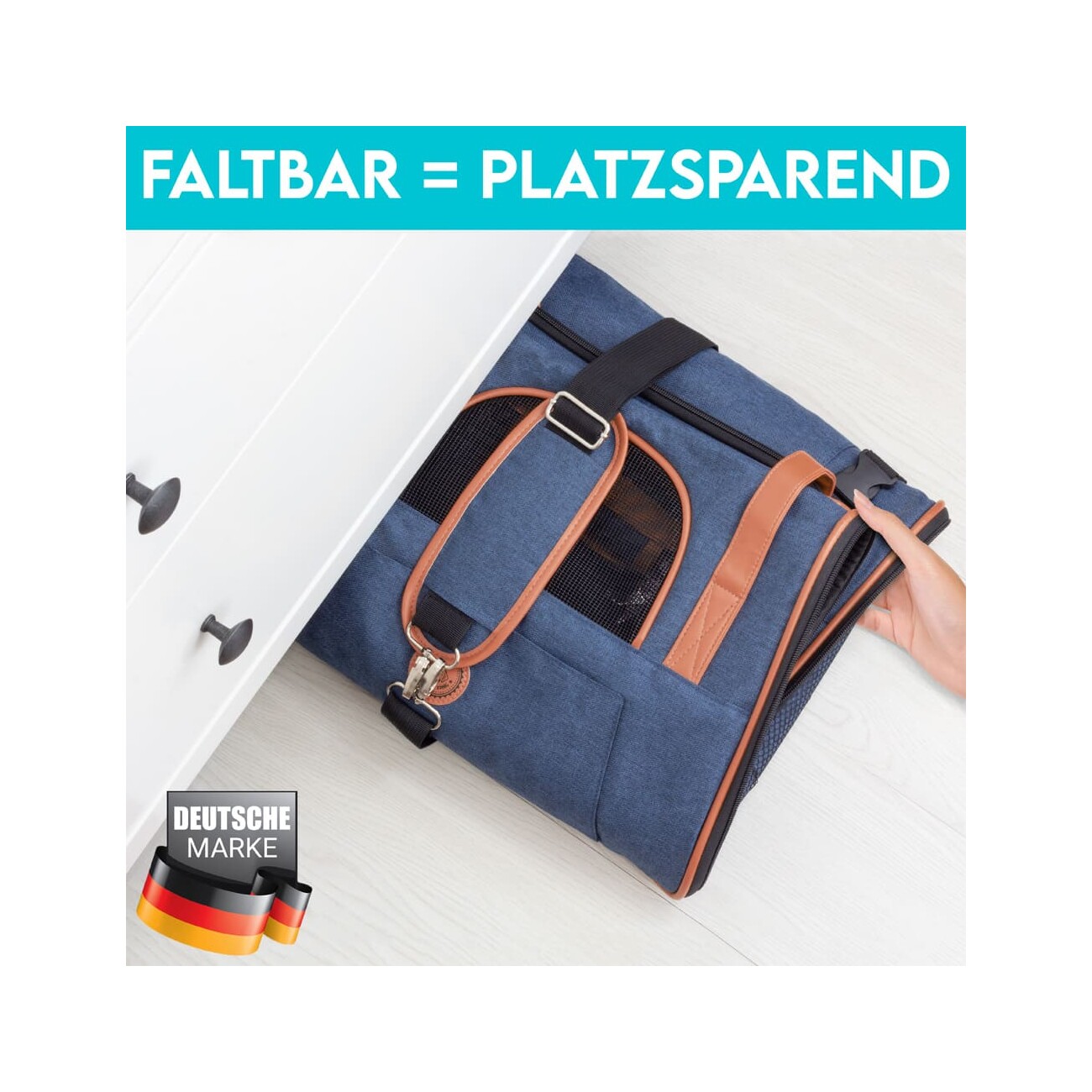 HUND IST KÖNIG ® Hundetasche Katzentasche | robust & formstabil | faltbar & platzsparend dunkelblau S-M