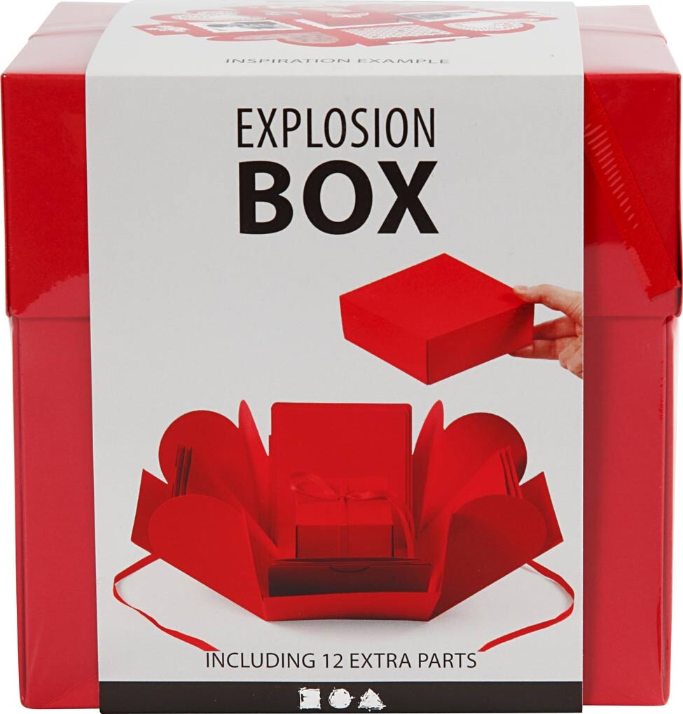 Explosion Box - Str. 7X7X7,5+12X12X12 CM - Rød - 1 Stk