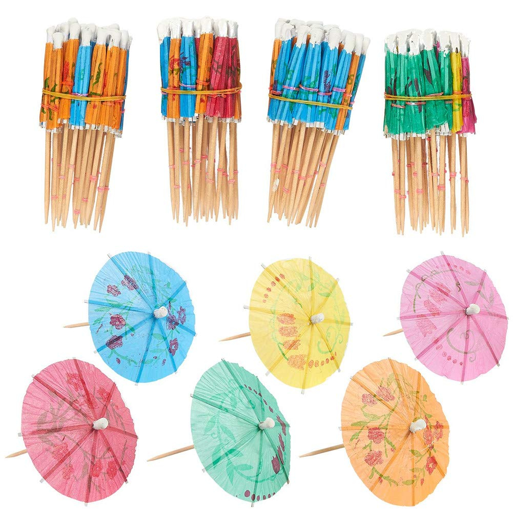 (50er Set) Papier Cocktail Schirmchen Sommer Party Spiesse Deko Getränke Schirm - Bunt
