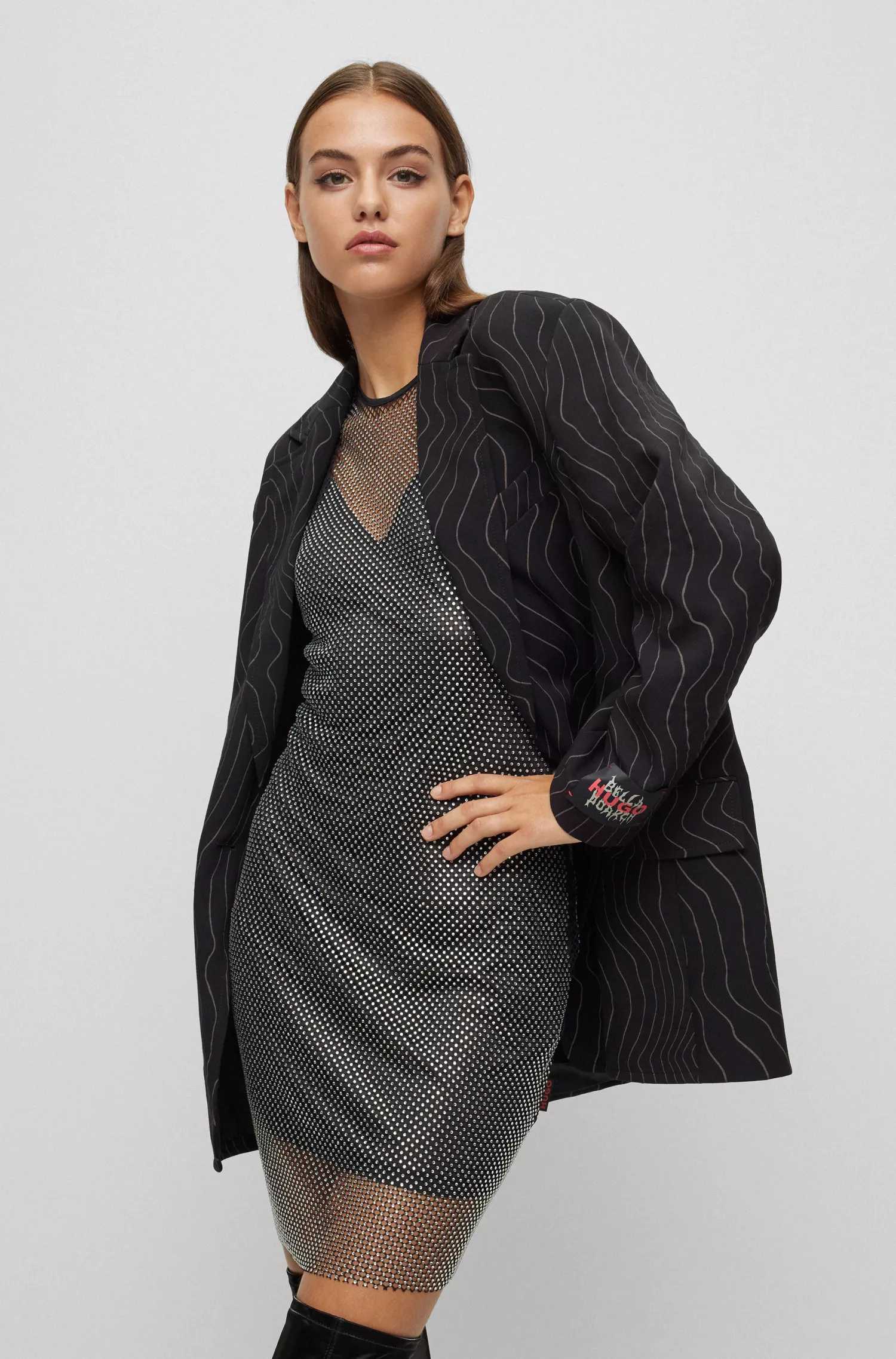 Jaqueta listrada oversized HUGO Red-HUGO x Bella Poarch