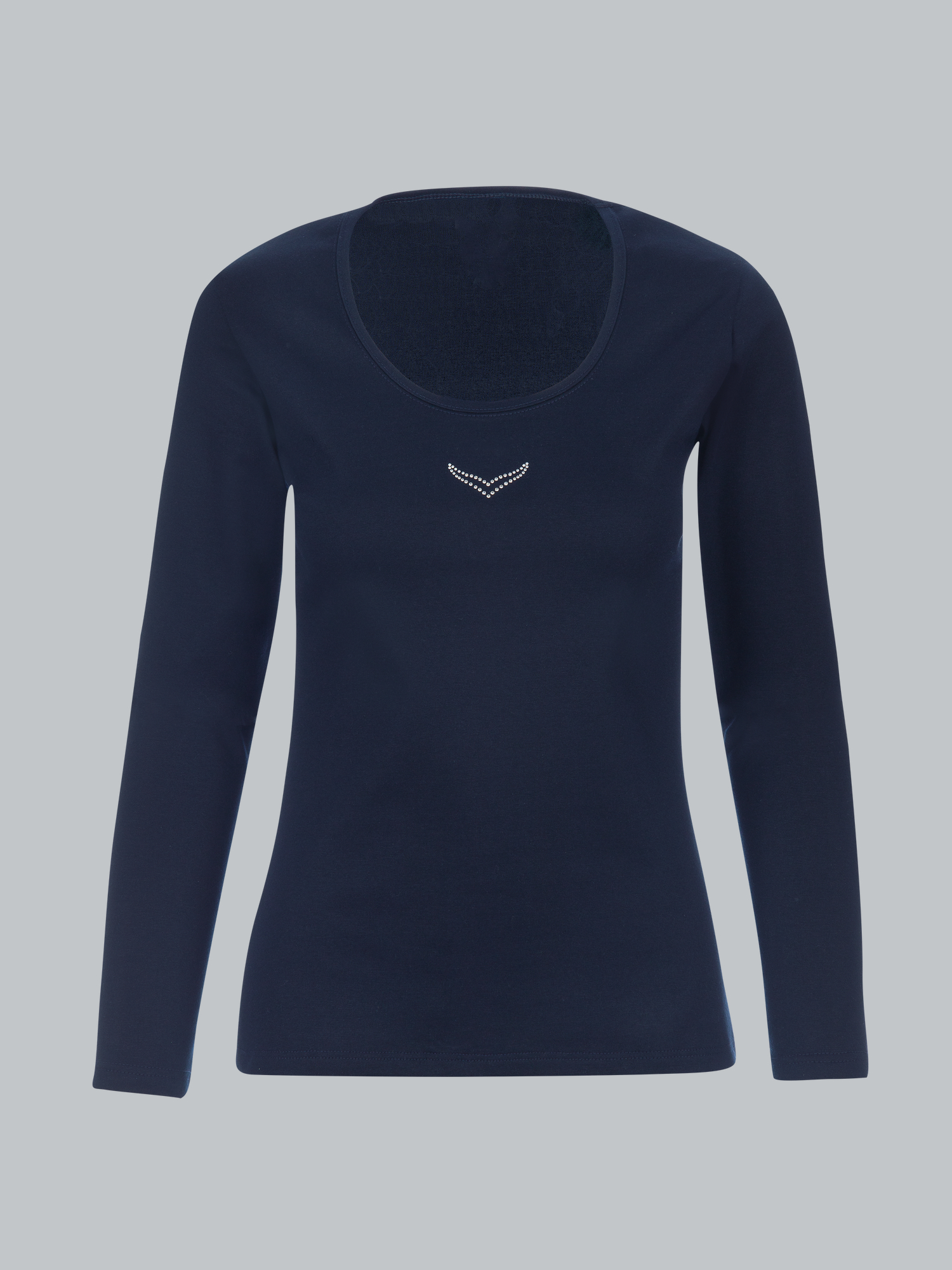 Langarmshirt mit Kristallsteinen Navy