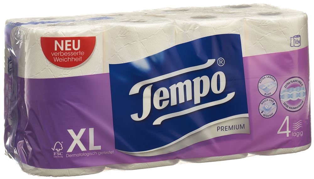 TEMPO Toilettenpapier Premium<br>16 Stück, weiss 4lagig 120 Blatt