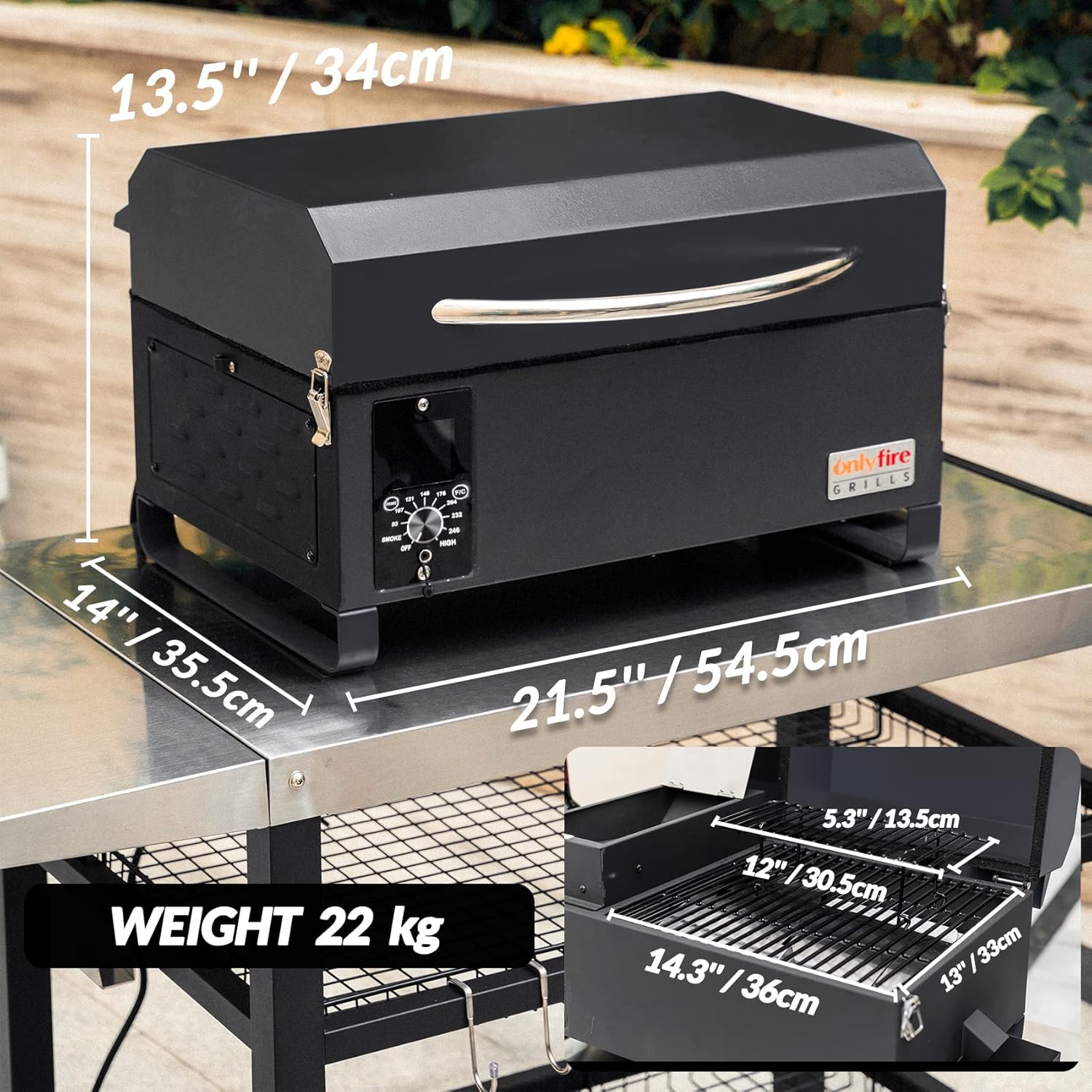 onlyfire Pelletsmoker Räuchergrill, 8-in-1-Multifunktion Holzpelletgrill & Smoker, Pellet Smoker Grill, Holzpelletgrill mit Automatischer Temperaturregelung, Schwarz