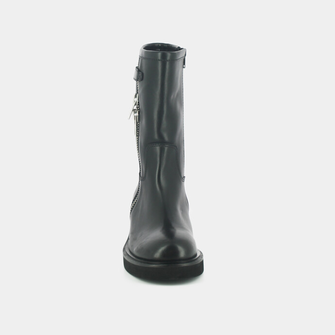 Boots à talons et doubles fermetures éclair  en cuir noir
