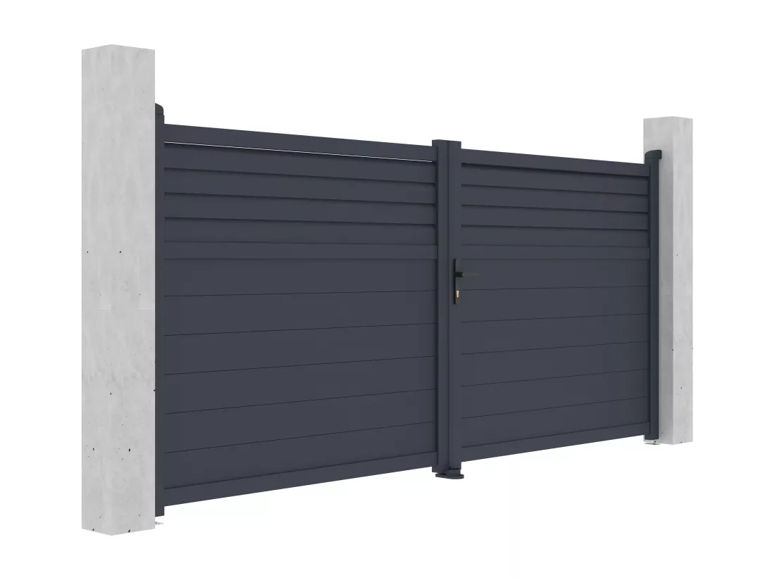 Portail battant aluminium persienné L355 x H166 cm anthracite - VIAZO