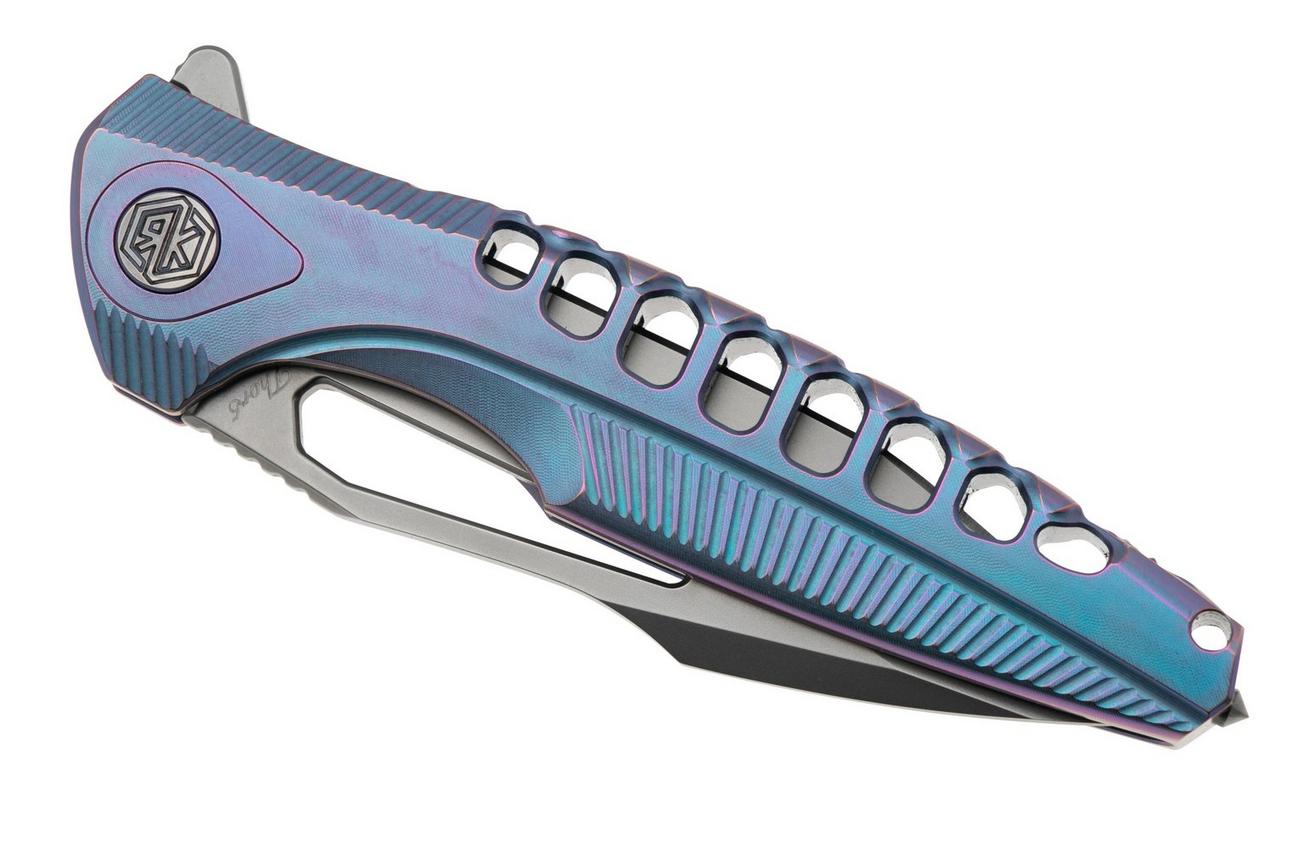 Rike Knife Thor 5 Bead Blasted M390, Blue Titanium, integraalzakmes