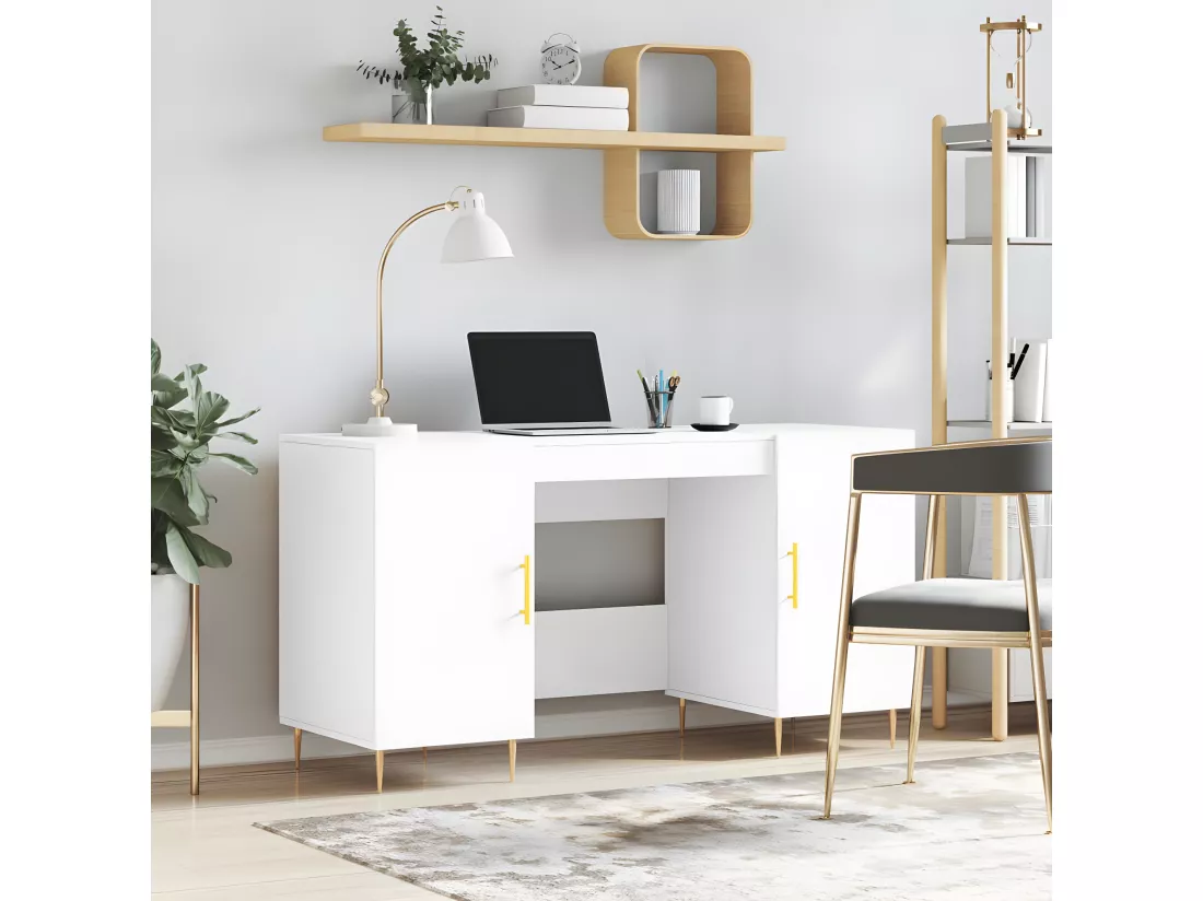 Bureau blanc 140x50x75 cm bois d'ingénierie