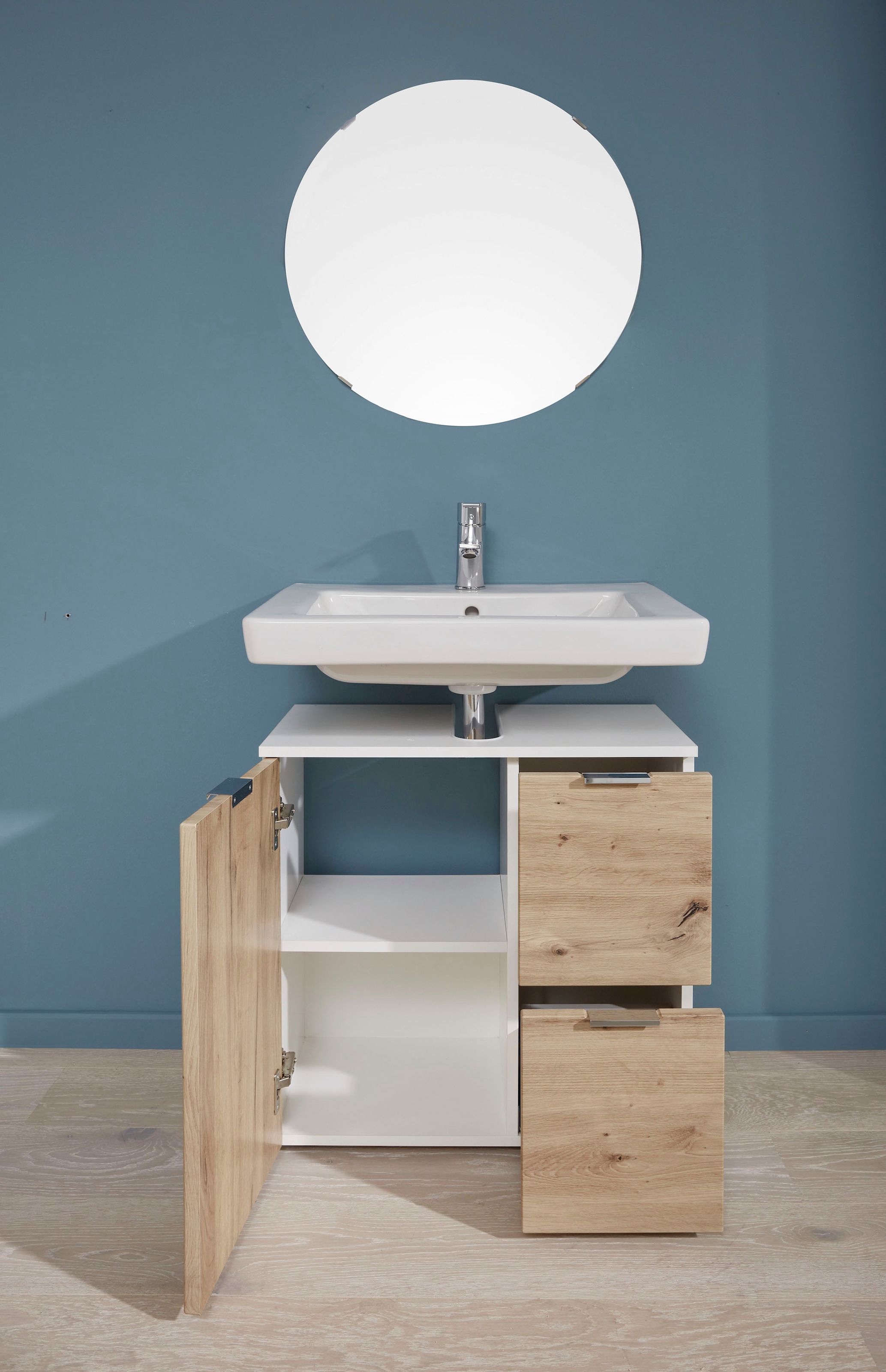 trendteam Waschbeckenunterschrank »Concept One« Waschtisch mit 2 Fächern und 2 Schubladen in Weiss/Echtholzoptik