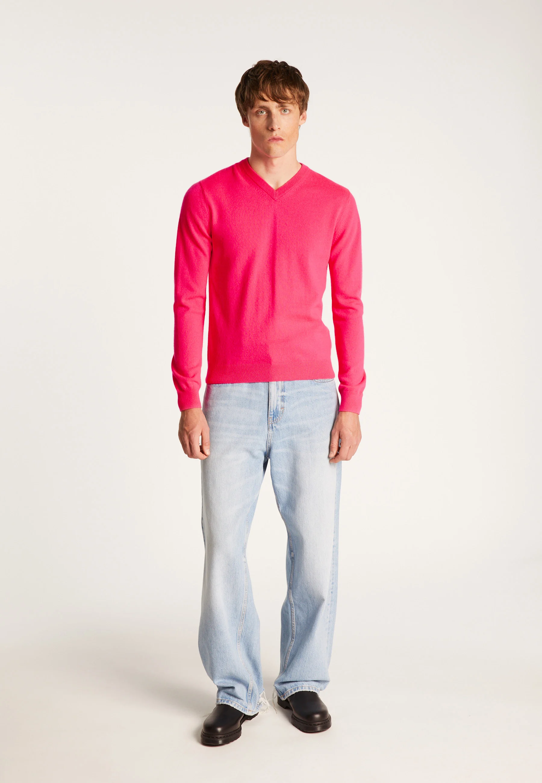 EVANNAH24 - Pull col v en cachemire | Rose