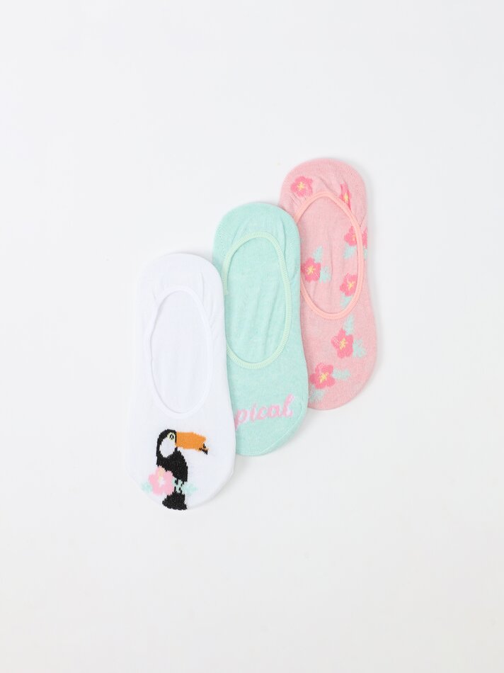 Pacote com 3 pares de meias invisíveis sortidas - Cores Variadas