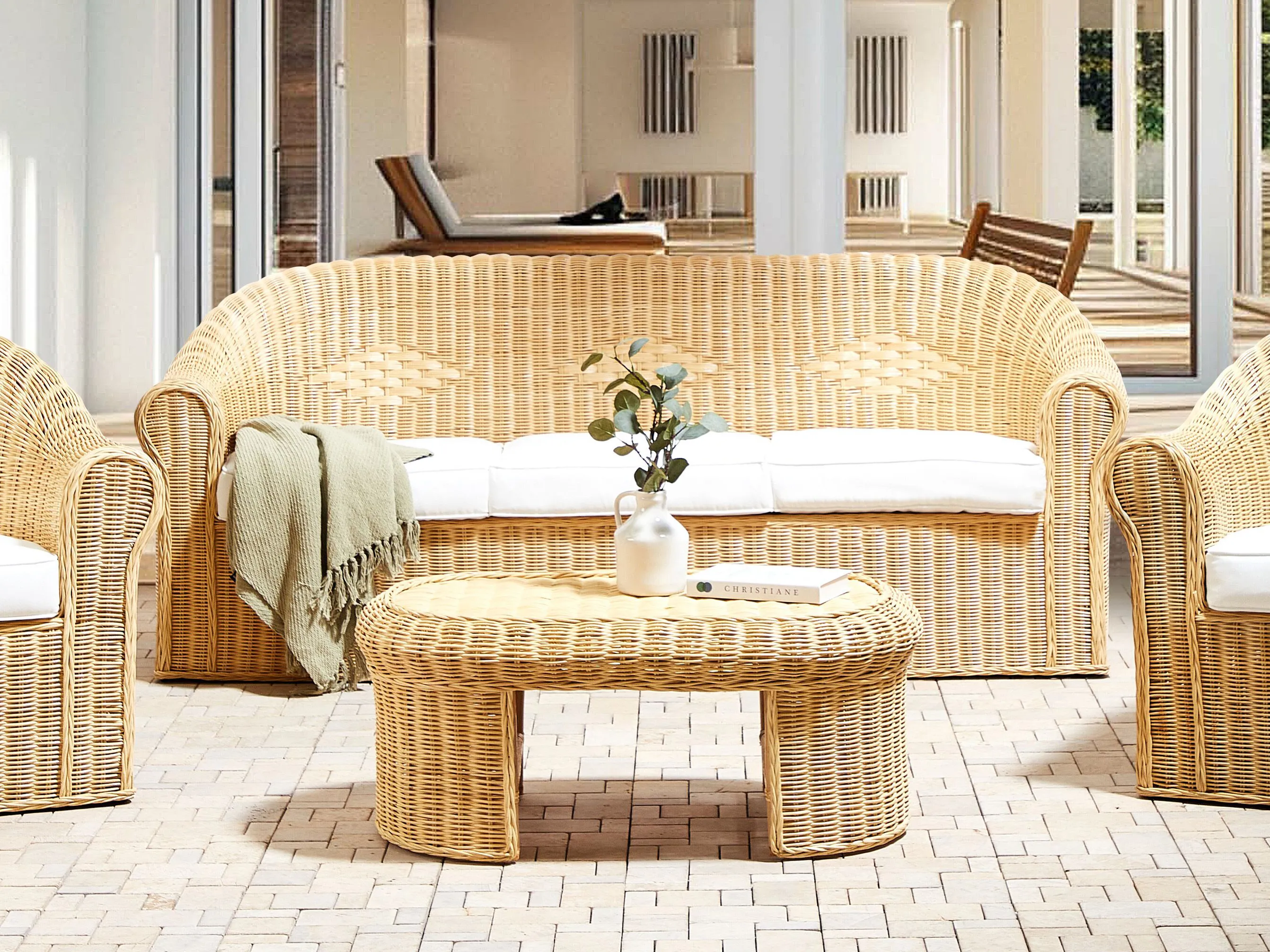 Tuin loungebank 3-zits LIVADEIA Rotan Natuurlijk