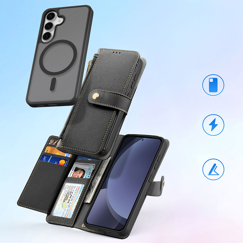 Samsung Galaxy S25  Plus Leder Tasche mit Kartenfächer   Münzfach   Magnetische Schutzhülle - Schwarz