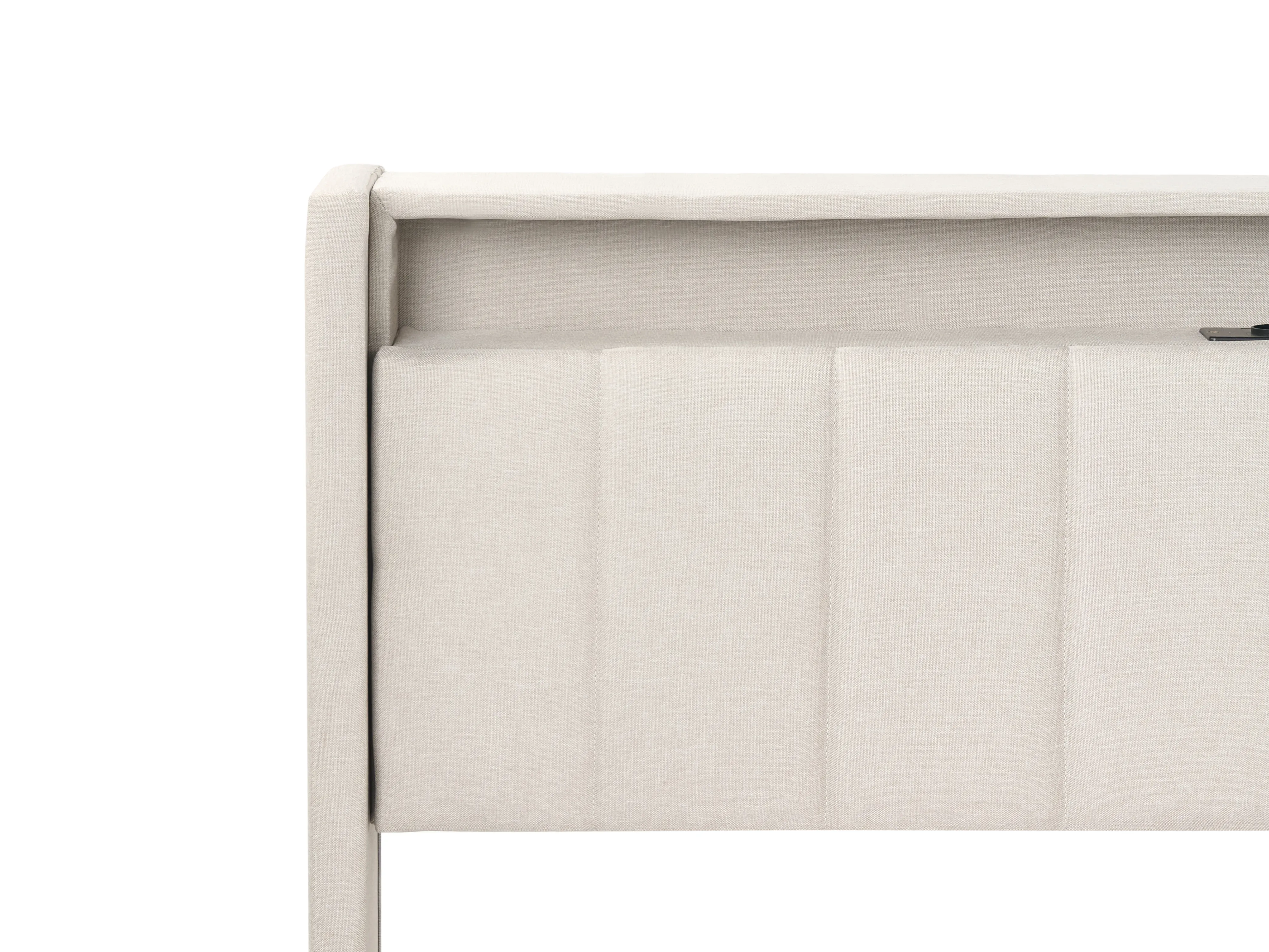 Bed met LED-verlichting Stof BEAULIEU 180 x 200 cm met opbergruimte met USB-poort Beige