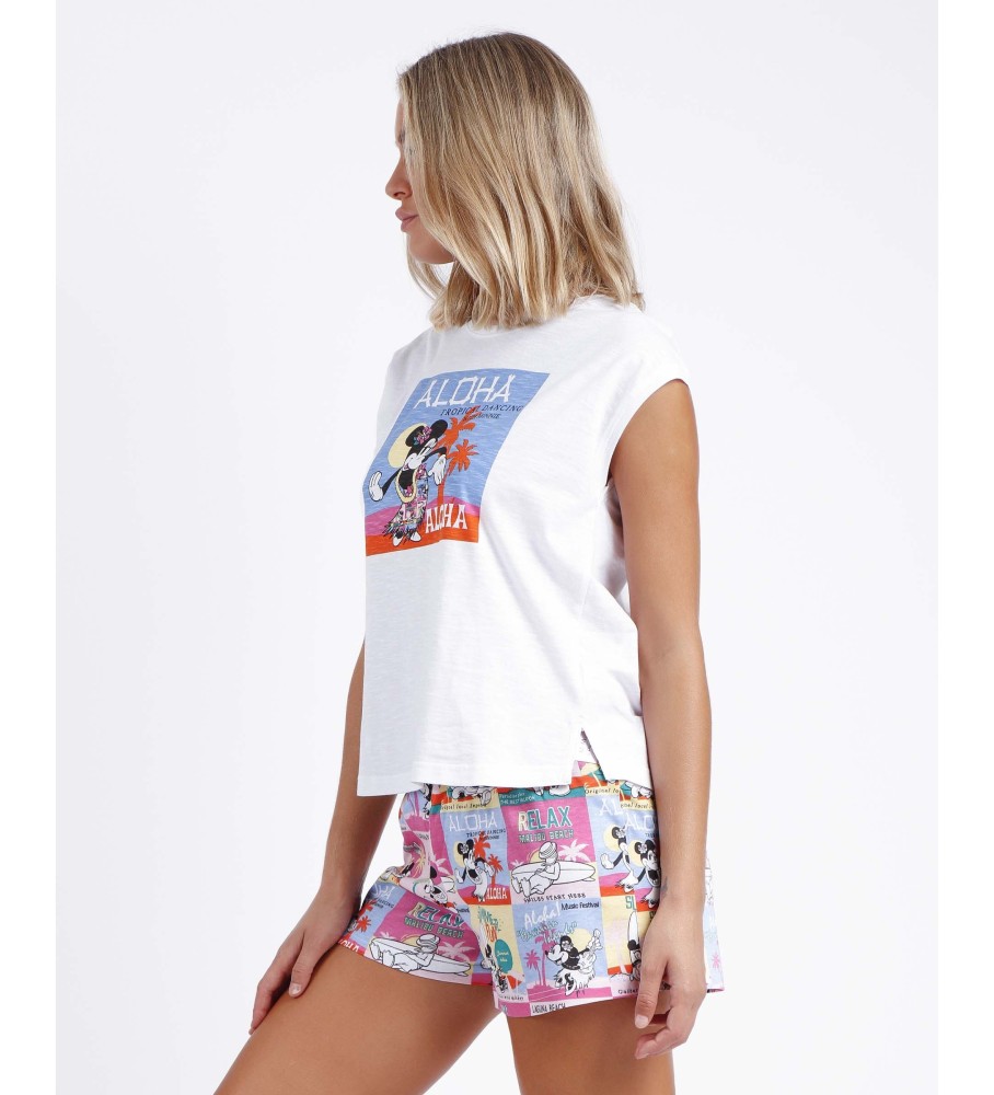 Pijama sem mangas Disney Aloha Friends, branco