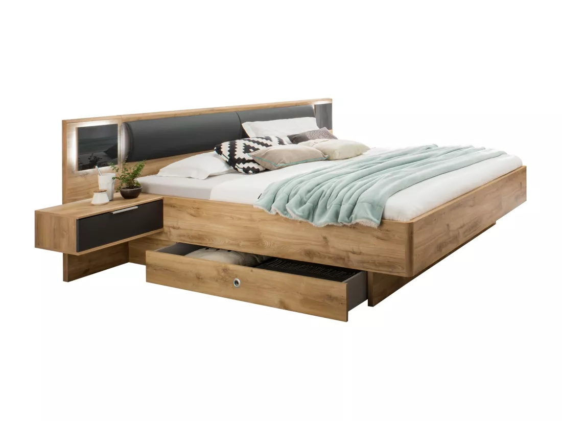 Ensemble chambre adulte complète Imitation chêne poutre - 180 x 200 cm