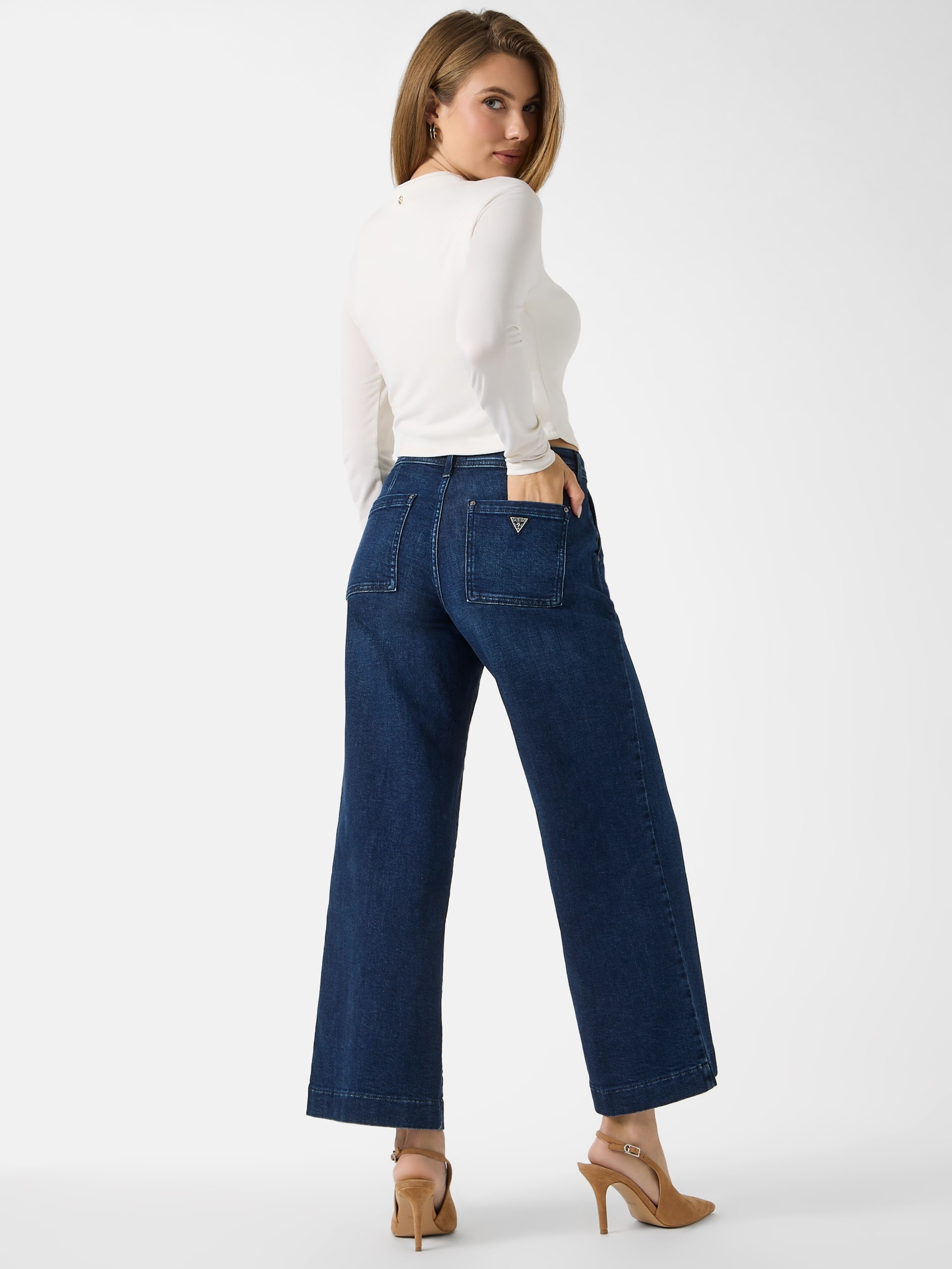 Calça jeans cropped de perna larga Eco Zoya