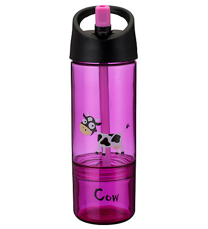 Carl Oscar Trinkflasche m. Strohhalme - 2-I-1 - Lila m. Kuh