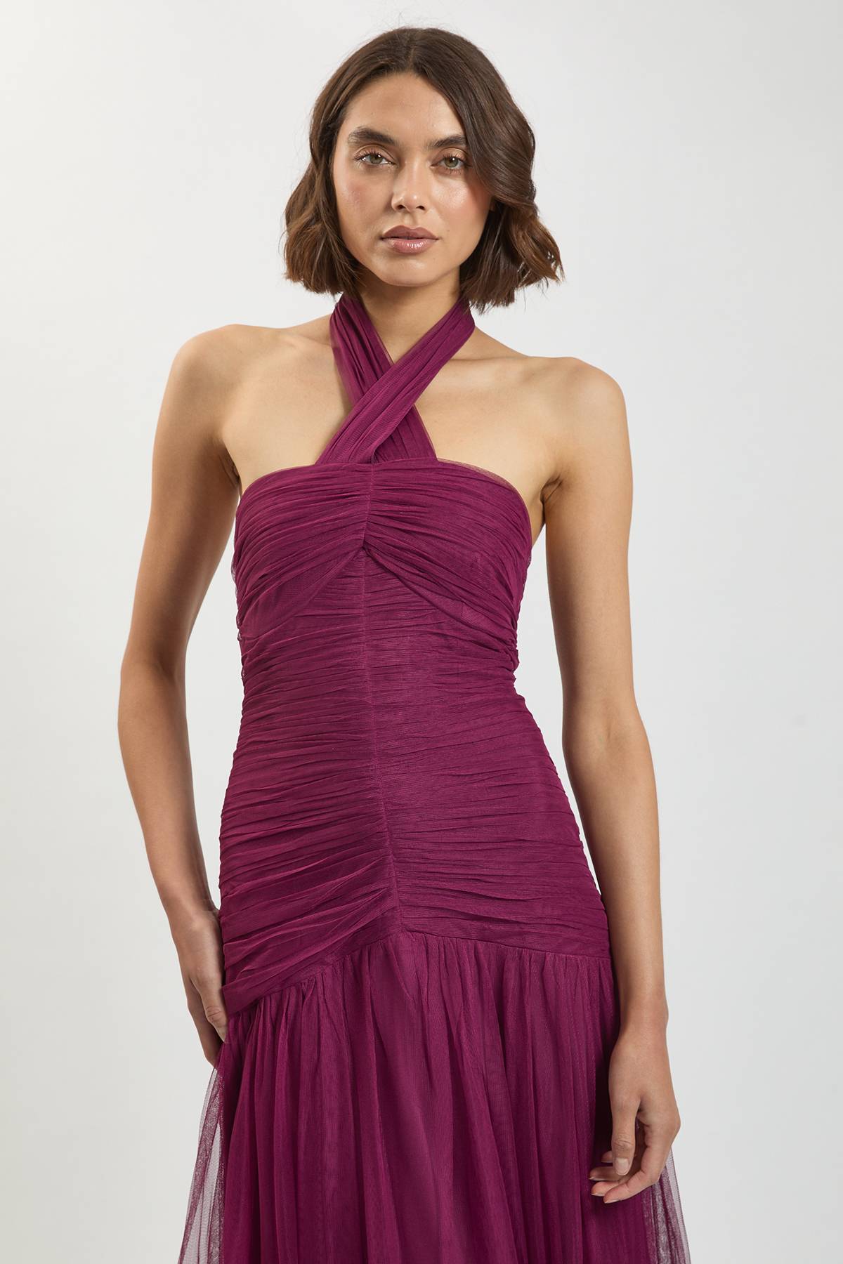 KarenMillen Robe Longue En Tulle À Encolure Américaine
