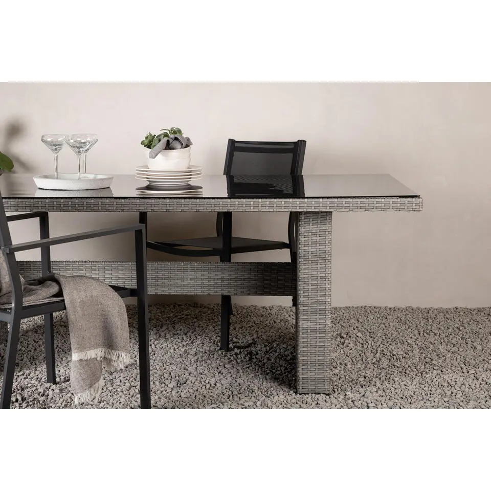 Tuintafel Grijs Wicker/Glas - 200x100x74cm - Padova