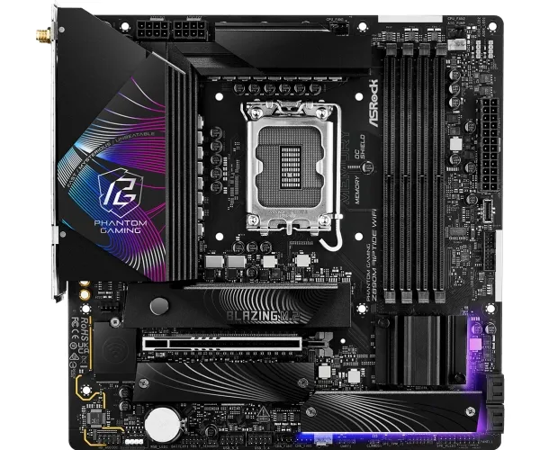 ASRock Phantom Gaming Z890M RIPTIDE WIFI - Bundkort - micro ATX - LGA1851 sokkel - Z890 Chipset - USB4, USB 3.2 Gen 2, USB 3.2 Gen 1 - 5 Gigabit Ethernet, Wi-Fi 6E, Bluetooth - onboard grafik (CPU påkrævet) - HD Audio (8-kanaler)